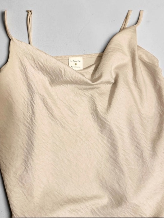 By Together Tops - Champagne Satin Cowl Neck Camisole Minimal Slip Tank L